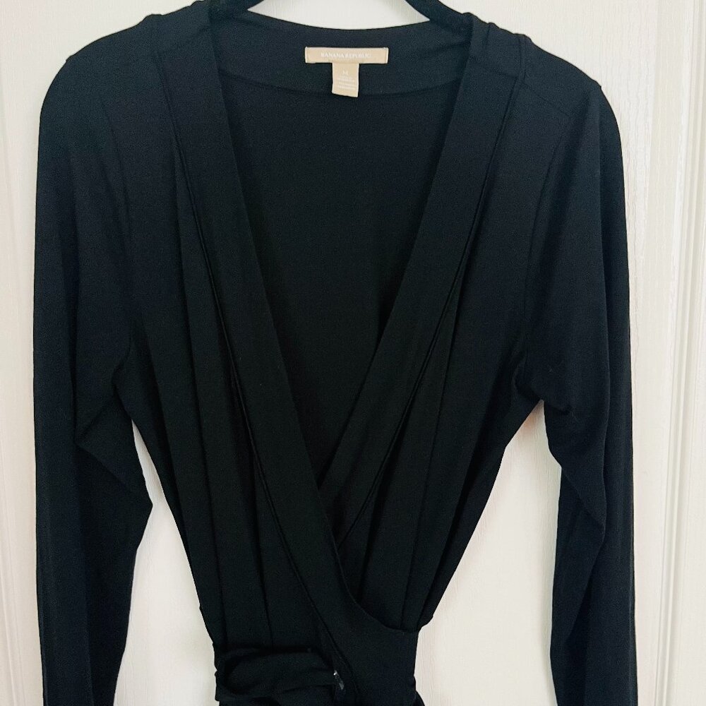 Banana Republic Classic Black Long Sleeve Rayon Wrap Dress